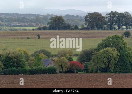 Ein kleines Haus auf dem Lande, Hain von der nördlichen Mayenne. Stockfoto