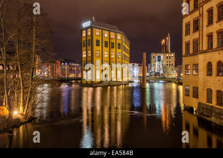 Weihnachtliche Atmosphäre in die alte Industrielandschaft von Norrköping, Schweden Stockfoto