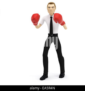 3D Geschäftsmann mit Boxhandschuhen. Isoliert Stockfoto