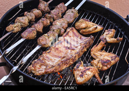 vom Grill Schaschlik und Hähnchen Stockfoto