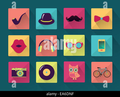 Flache lange beschattet Hipster-Symbole Stockfoto