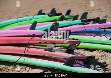 Bunte Surfbretter am Strand, Sydney, New South Wales, Australien Stockfoto