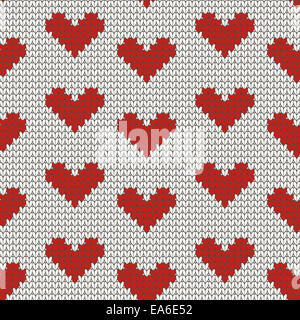 Nahtlose Strickmuster mit Herzen Stockfoto