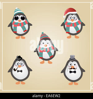 Winter-Hipster-Pinguine-Abbildung Stockfoto