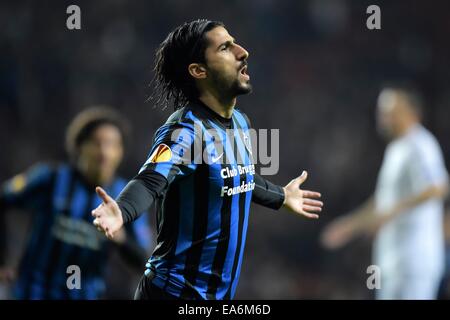 Kopenhagen, Dänemark. 6. November 2014. UEFA-Europa-Cup Fußball, Gruppenphase. FC Kopenhagen gegen Club Brügge.  Lior Refaelov von Club Brugge feiert sein Tor Credit: Action Plus Sport Bilder/Alamy Live News Stockfoto