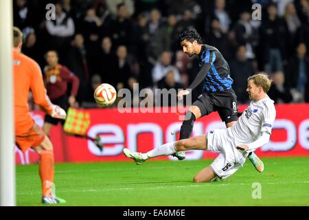 Kopenhagen, Dänemark. 6. November 2014. UEFA-Europa-Cup Fußball, Gruppenphase. FC Kopenhagen gegen Club Brügge.  Lior Refaelov Club Brugge Partituren für 0-2 Credit: Action Plus Sport Bilder/Alamy Live News Stockfoto