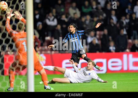 Kopenhagen, Dänemark. 6. November 2014. UEFA-Europa-Cup Fußball, Gruppenphase. FC Kopenhagen gegen Club Brügge.  Lior Refaelov Club Brugge Partituren für 0-2 Credit: Action Plus Sport Bilder/Alamy Live News Stockfoto