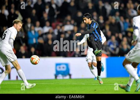 Kopenhagen, Dänemark. 6. November 2014. UEFA-Europa-Cup Fußball, Gruppenphase. FC Kopenhagen gegen Club Brügge.  Lior Refaelov Club Brugge Partituren für 0-3 Credit: Action Plus Sport Bilder/Alamy Live News Stockfoto