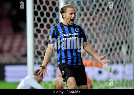 Kopenhagen, Dänemark. 6. November 2014. UEFA-Europa-Cup Fußball, Gruppenphase. FC Kopenhagen gegen Club Brügge.  Ruud Vormer von Club Brugge feiert ein Tor Credit: Action Plus Sport Bilder/Alamy Live News Stockfoto