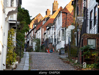 Gepflasterte Straße in Rye, East Sussex Stockfoto