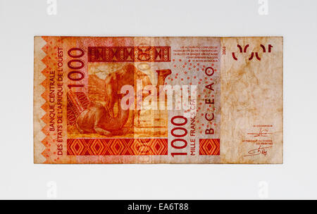 Côte d ' Ivoire 1000 ein tausend Franken Banknote Côte d ' Ivoire Stockfoto