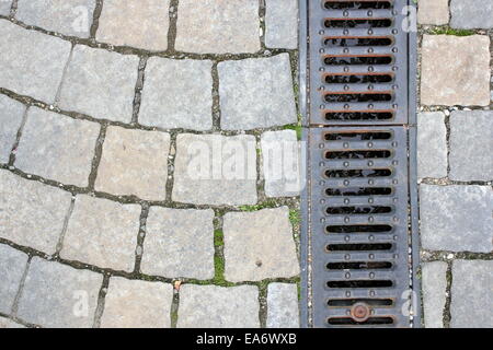 Entwässerung auf Fußgänger Straße, strukturierten Hintergrund Stockfoto