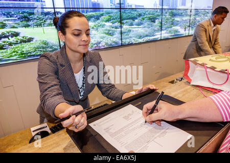 Miami Florida, Intercontinental, Hotel Hotels Unterkunft Inn Motel Motels, Lobby, Rezeption Check-in Rezeption Reservierung Register, Reservierung Stockfoto