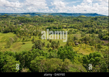 Landschaft mit Blick auf umliegende Land und Chocolate Hills auf Bohol Insel in den Philippinen, ein beliebtes Touristenziel. Stockfoto