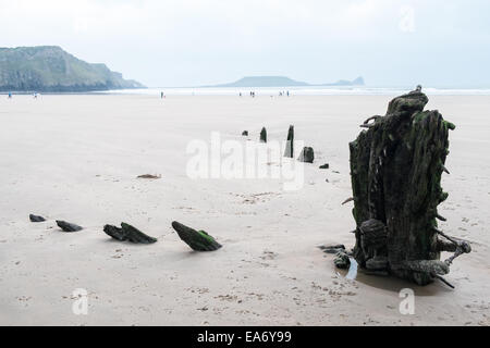 Rhosili, Rhossili, Rhossilli, Bucht, Llangennith langenneth, Strand, Würmer, der Wurm Gower, Halbinsel, Swansea, Swansea, Wales, Großbritannien, Großbritannien, Europa, Europäischen, Stockfoto