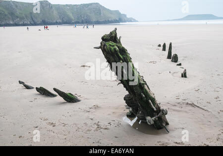 Rhosili, Rhossili, Rhossilli, Bucht, Llangennith langenneth, Strand, Würmer, der Wurm Gower, Halbinsel, Swansea, Swansea, Wales, Großbritannien, Großbritannien, Europa, Europäischen, Stockfoto