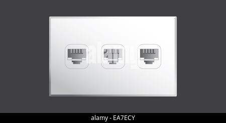 Ethernet-Anschluss Steckdose mit 3 Ethernet Steckverbindungen im Vektor Stockfoto