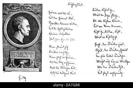 Porträt und Manuskript von Ludwig Heinrich Christoph Hoelty, 1748-1776, ein deutscher Dichter trivial, Porträt Und Handschrift von Lud Stockfoto