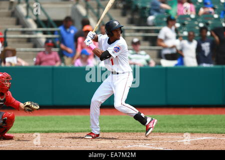 Brooklyn, NY/USA – 21. Juli 2014: Brooklyns Amed Rosario schlägt gegen Williamsport im MCU Park. Quelle: Gordon Donovan/Alamy Live News Stockfoto
