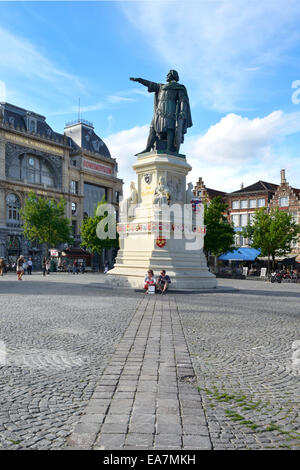 Statue von Jacob van Artevelde, aussehenden Square, Freitagsmarkt, Gent, Flandern, Belgien Stockfoto