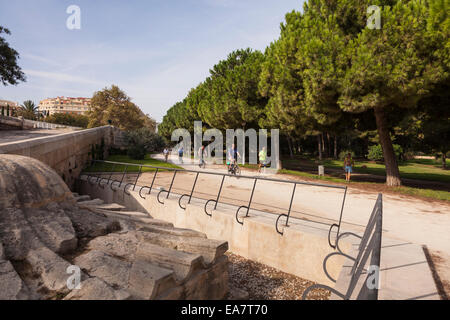 Radfahrer, Läufer und Walker in den Jardines de Turia, Valencia, Spanien. Stockfoto