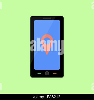 Flache Smartphone mit Pin pointer Stockfoto