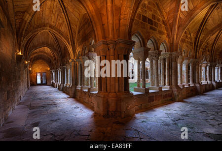 Kloster Santa Maria la Real. Kreuzgang. Aguilar de Campoo. Palencia, Provinz Castilla y León.Spanien. Stockfoto