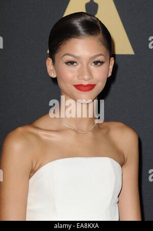 Los Angeles, CA, USA. 8. November 2014. Zendaya im Ankunftsbereich für die 2014 Governors Awards moderiert von AMPAS, Ray Dolby Ballroom in Hollywood und Highland Center, Los Angeles, CA 8. November 2014. Bildnachweis: David Longendyke/Everett Collection/Alamy Live-Nachrichten Stockfoto