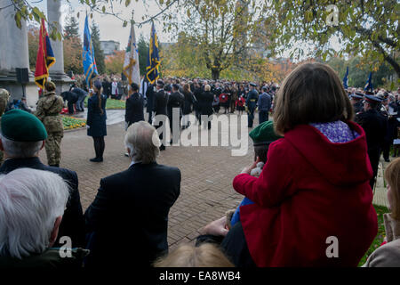 Cardiff, Wales, UK. 9. November 2014.  Kind gerade auf während der Gedenkgottesdienst im Cathays Park, Cardiff, UK. Bildnachweis: Owain Thomas/Alamy Live-Nachrichten Stockfoto