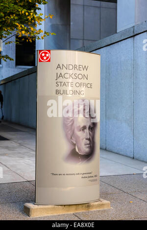 Schild das Andrew Jackson State Office Building in Nashville Tennessee Stockfoto