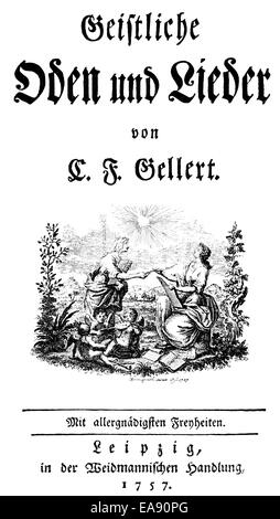 Buchen Sie Titel, 1757, Christian Fuerchtegott Gellert, 1715-1769, ein deutscher Dichter, Schriftsteller und Moralphilosoph der Enlightenmen Stockfoto