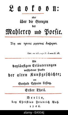 Titelseite des Laokoon von Gotthold Ephraim Lessing, 1729-1781, ein Dichter der deutschen Aufklärung, Titel von Laokoon von Gottho Stockfoto