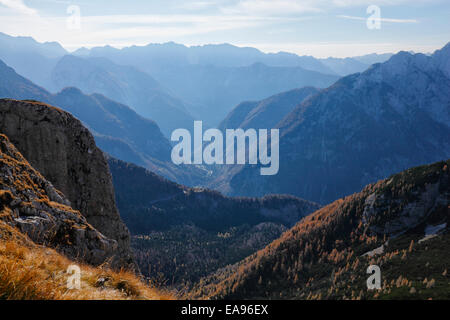 Gebirge im Soca-Tal, Julischen Alpen in Slowenien. Stockfoto