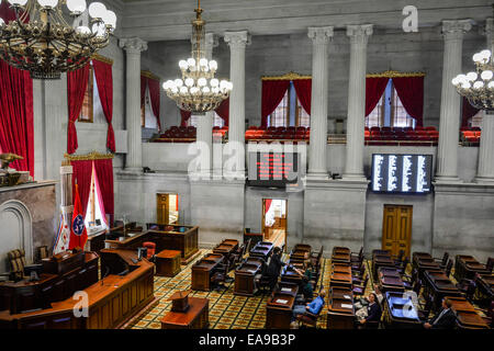 Das verzierte und wunderschöne Innere des Tennessee House of Representatives' Chamber im State Capitol Building in Nashville, TN, USA Stockfoto
