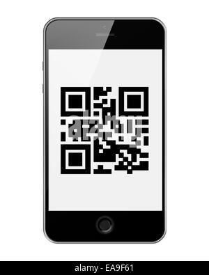 Mobile Smartphone mit QR-Code, Isolated on White Background. Sehr detaillierte Darstellung. Stockfoto