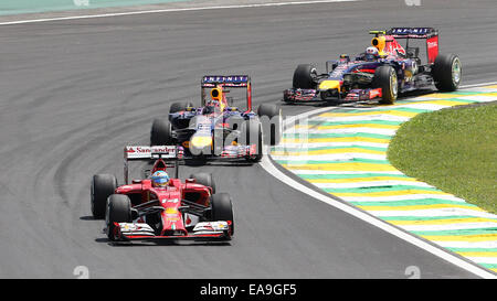 Sao Paulo, Brasilien. 9. November 2014. Fahrer konkurrieren während der brasilianischen Formel Eins Grand Prix in Sao Paulo, Brasilien, am 9. November 2014. Bildnachweis: Xu Zijian/Xinhua/Alamy Live-Nachrichten Stockfoto