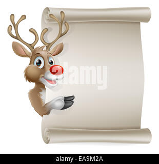 Cartoon Rentier Scroll Zeichen für Weihnachten Rentier auf ein Scroll-Banner zeigen Stockfoto