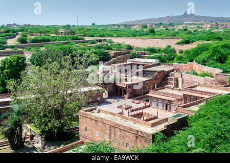 Ruinen von Tempeln der antiken Stadt von Mandor, Jodhpur, Rajasthan, Indien Stockfoto