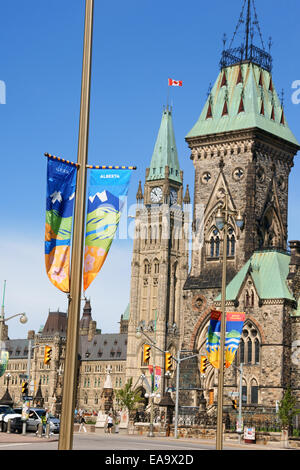 Ottawa, Kanada - 8. August 2008: Details der Zentrum und Osten Blöcke von Parlament von Kanada am Parliament Hill Stockfoto