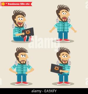 Geschäftsleben. Young es Geek Emotionen in Posen, stehend set Vektor-illustration Stock Vektor