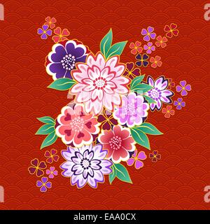 Dekorative Kimono Blumenmotiv auf rotem Hintergrund-Vektor-illustration Stock Vektor