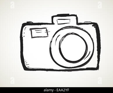 Kamera von Hand gezeichnet auf weißem Hintergrund Stockfoto