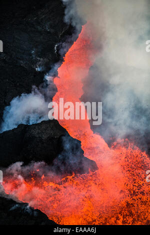 Luftaufnahme von Lava und Federn, Holuhraun Fissure Eruption Bardarbunga Vulkan Island Stockfoto