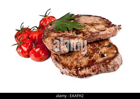 Leckere Rindersteaks isoliert auf weißem Hintergrund Stockfoto