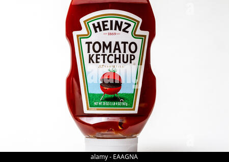 Heinz Tomato Ketchup in eine Flasche mit einer Tomate geformt Grill auf dem Etikett Stockfoto