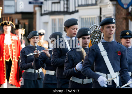 Stratford-upon-Erinnerung Sonntag Parade. Die Air Training Corps Band. Stockfoto