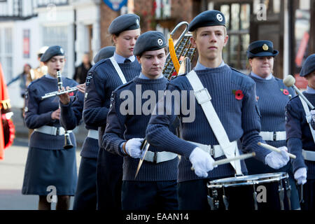 Stratford-upon-Erinnerung Sonntag Parade. Die Air Training Corps Band. Stockfoto