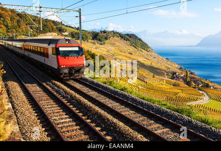 Ein Zug durch das Welterbegebiet Lavaux, Schweiz Stockfoto