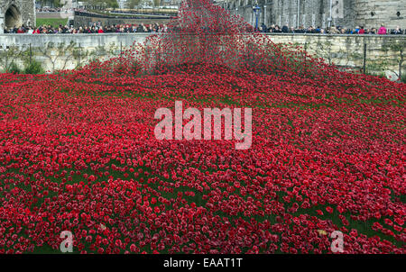 Die große Kunst Installation Blut Mehrfrequenzdarstellung Länder und Meere von rot an der Tower of London, England, UK Stockfoto