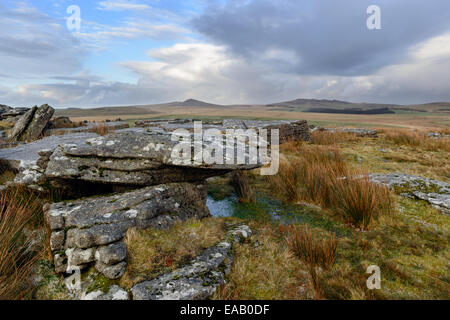 Bodmin Moor in Cornwall mit Blick in Richtung Roughtor und Brown Willy vom Alex Tor Stockfoto